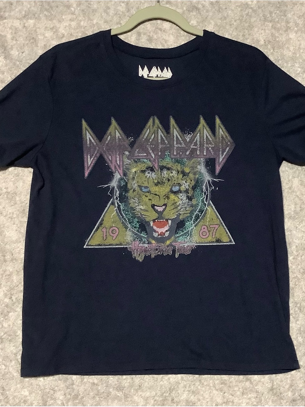 Def Leppard Hysteria Tour 1987 Navy Blue Leopard Graphic Tee Not Vintage